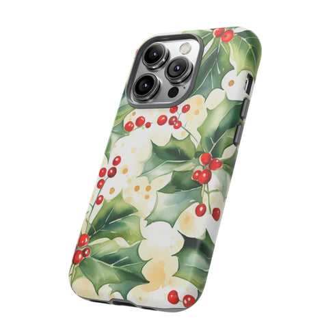Christmas Holly on a Golden Background - Impact Resistant Phone Case